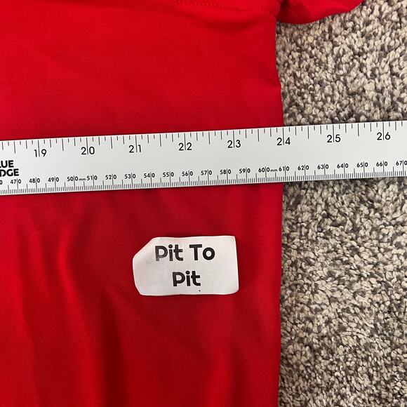 Susan Graver Women's 1X Red Sheer Sleeve Tie Detail V-Neck Tunic Elegant Blouse - Picture 10 of 13